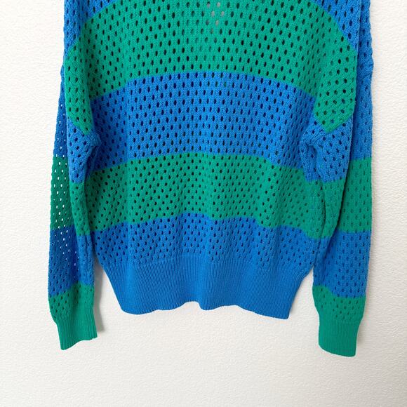 [Beach Riot] Green Blue Rugby Striped Wynn Open Knit Long Sleeve Sweater Large - Picture 8 of 11